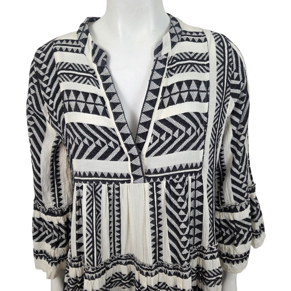 Devotion Twins Ella Midi Dress Women Medium Tunic Aztec Long Sleeve Tiered Skirt - Picture 4 of 14